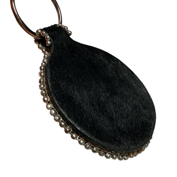 Western Calf-Hair Rhinestone Embellished Black and Silver Keychain - Picture 9 of 10